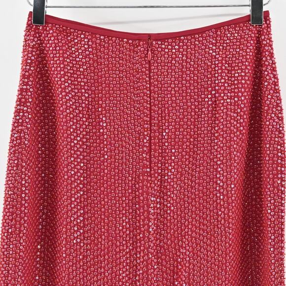 Vtg‎ Y2k CACHE Skirt Size 4 Silk Red Beaded Sequin Embellished Mini Siren Glam - Picture 6 of 11